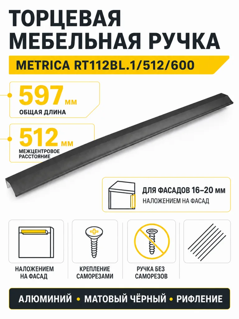 Мебельная ручка METRICA RT112BL.1/512/600