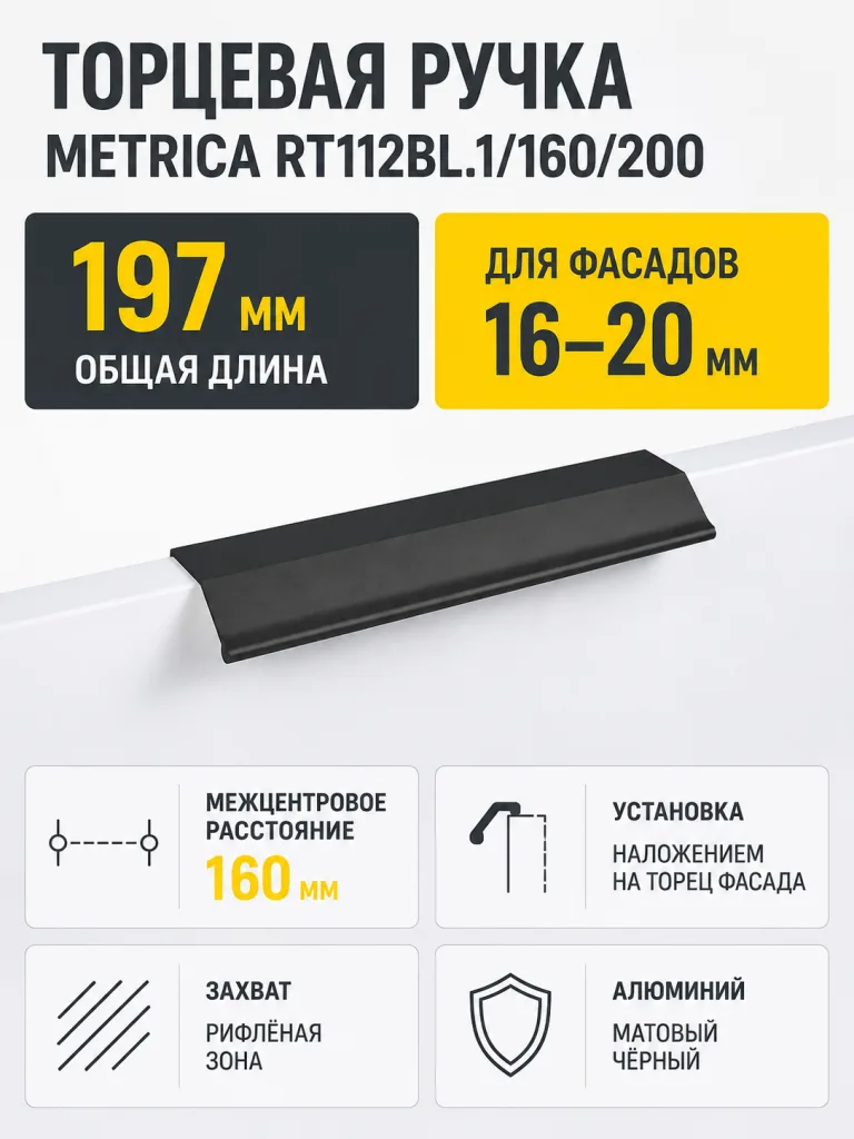 Мебельная ручка METRICA RT112BL.1/160/200