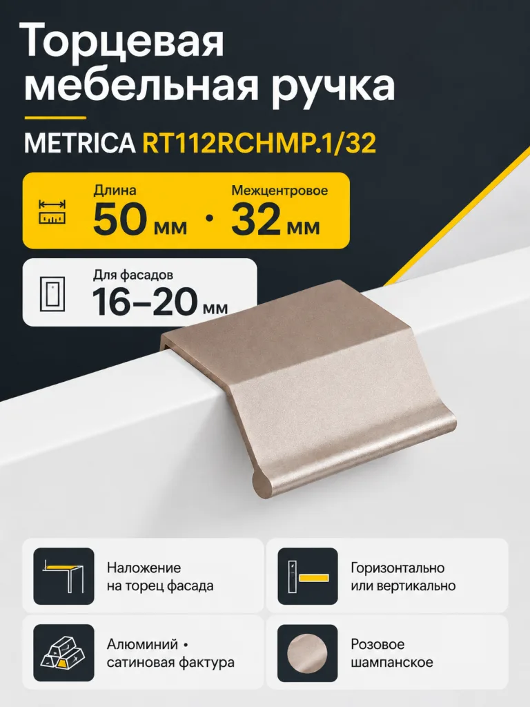 Мебельная ручка METRICA RT112RCHMP.1/32