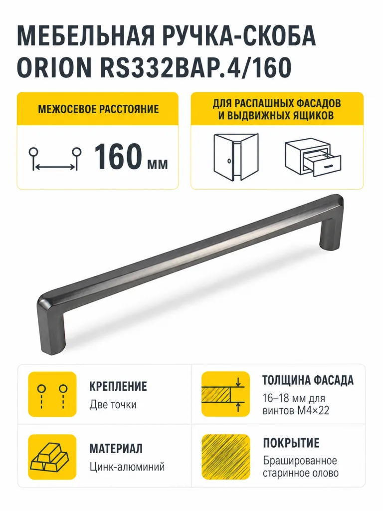 Мебельная ручка ORION RS332BAP.4/160