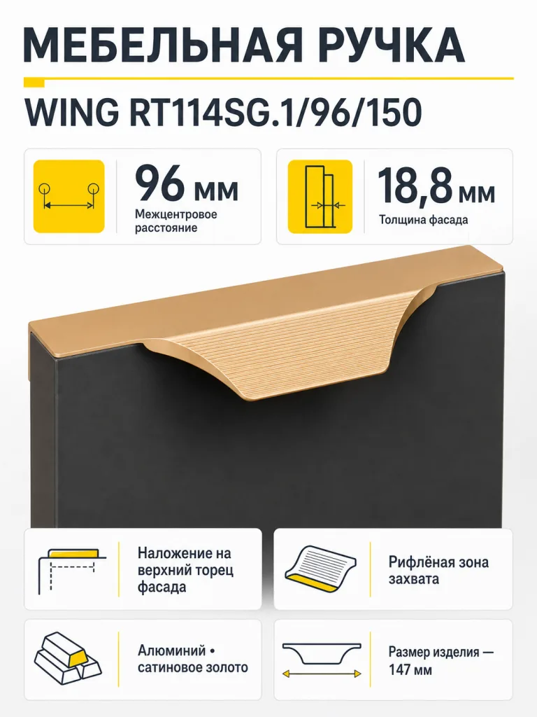 Мебельная ручка WING RT114SG.1/96/150