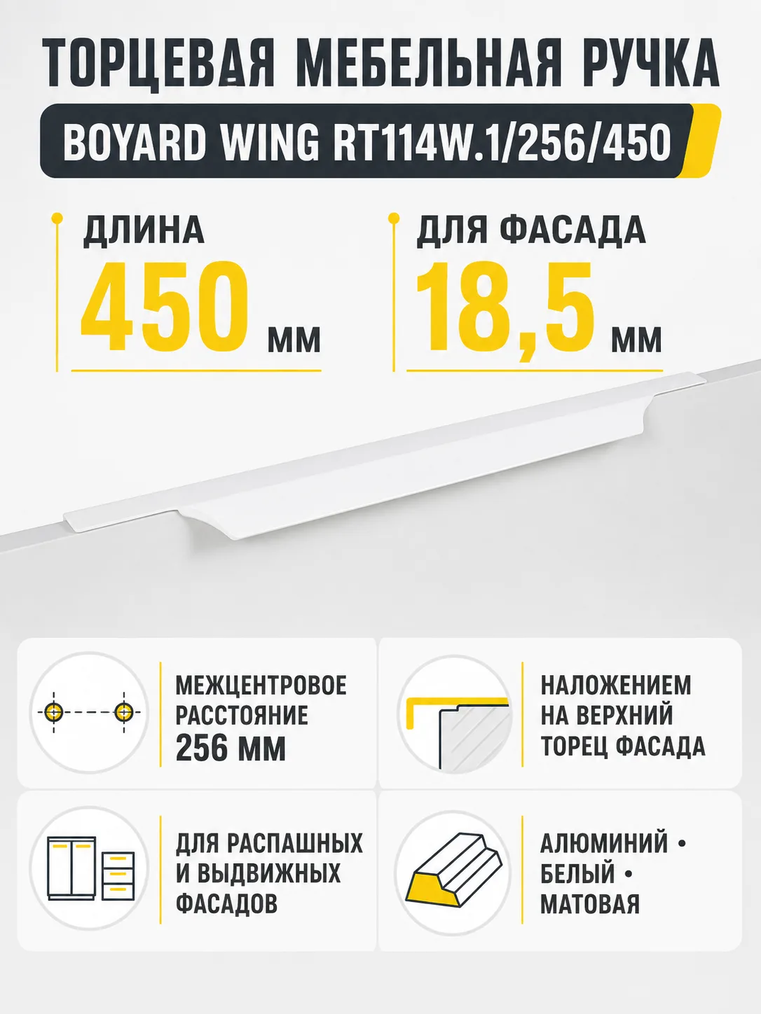 Мебельная ручка WING RT114W.1/256/450