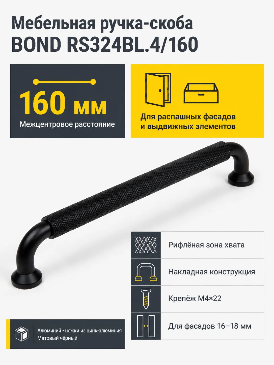 Мебельная ручка BOND RS324BL.4/160