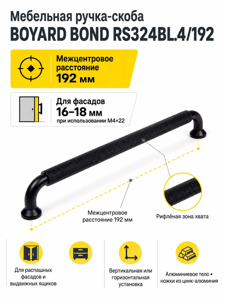 Мебельная ручка BOND RS324BL.4/192