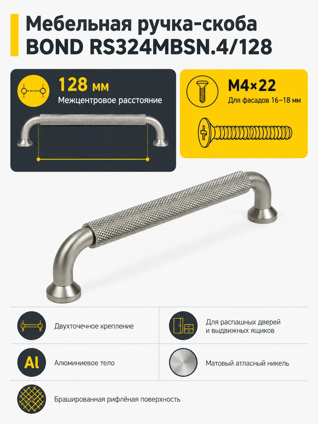 Мебельная ручка BOND RS324MBSN.4/128