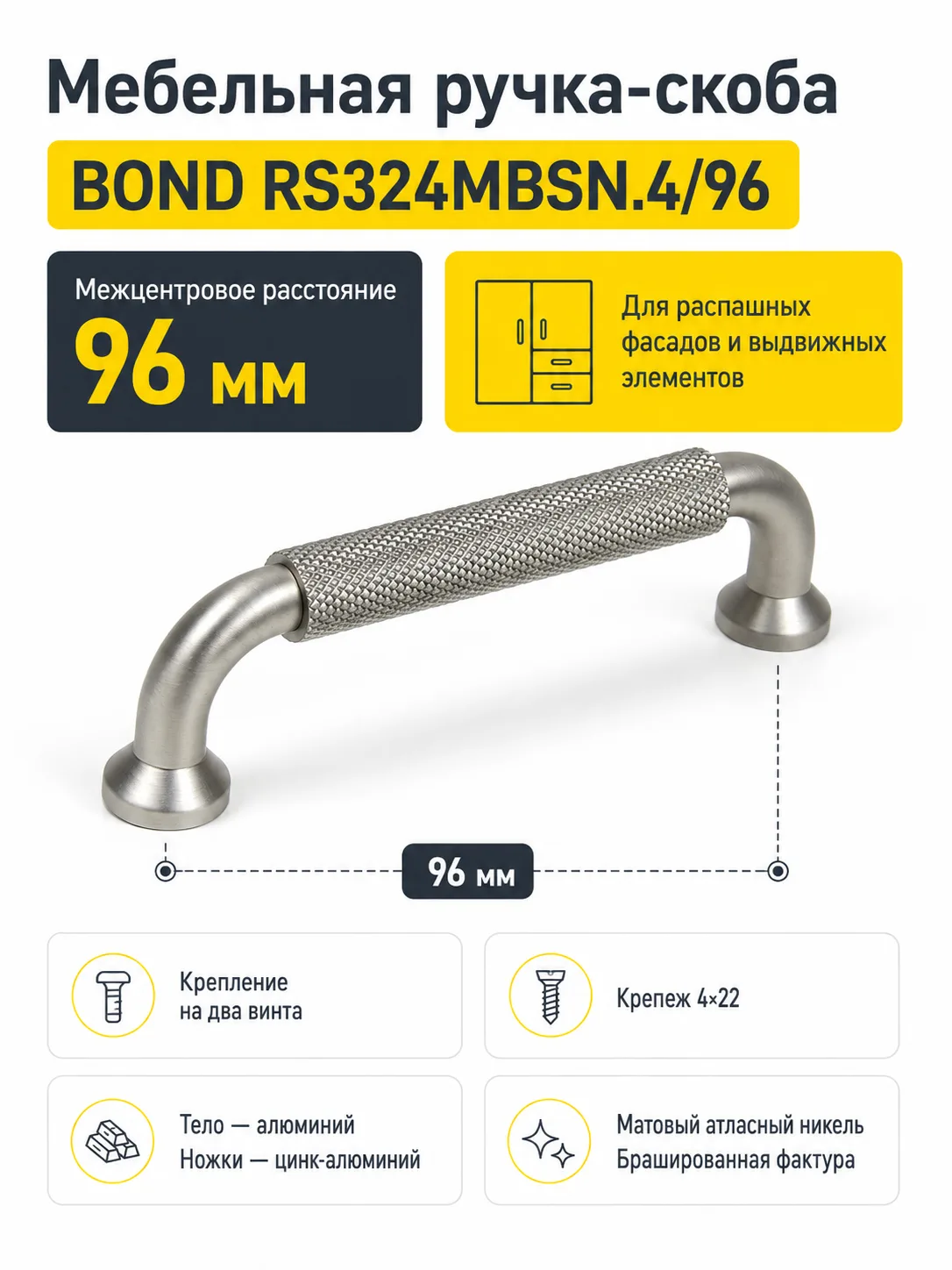 Мебельная ручка BOND RS324MBSN.4/96