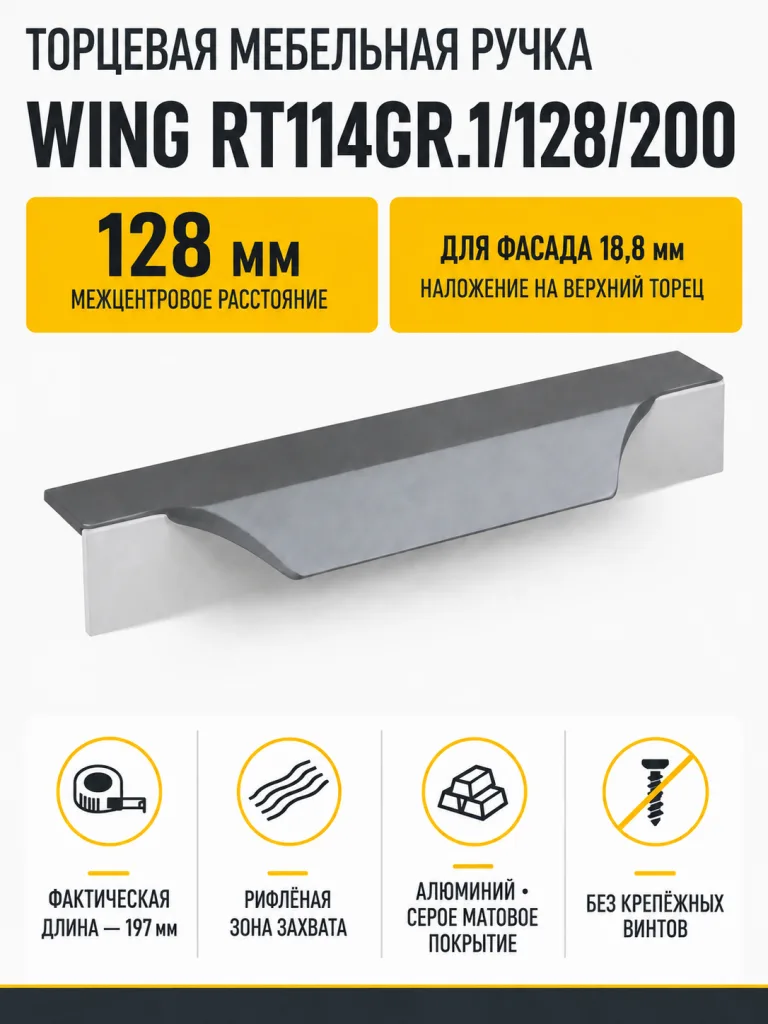 Мебельная ручка WING RT114GR.1/128/200