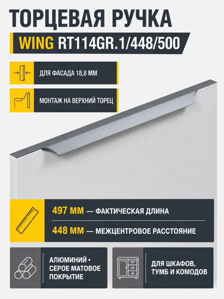 Мебельная ручка WING RT114GR.1/448/500