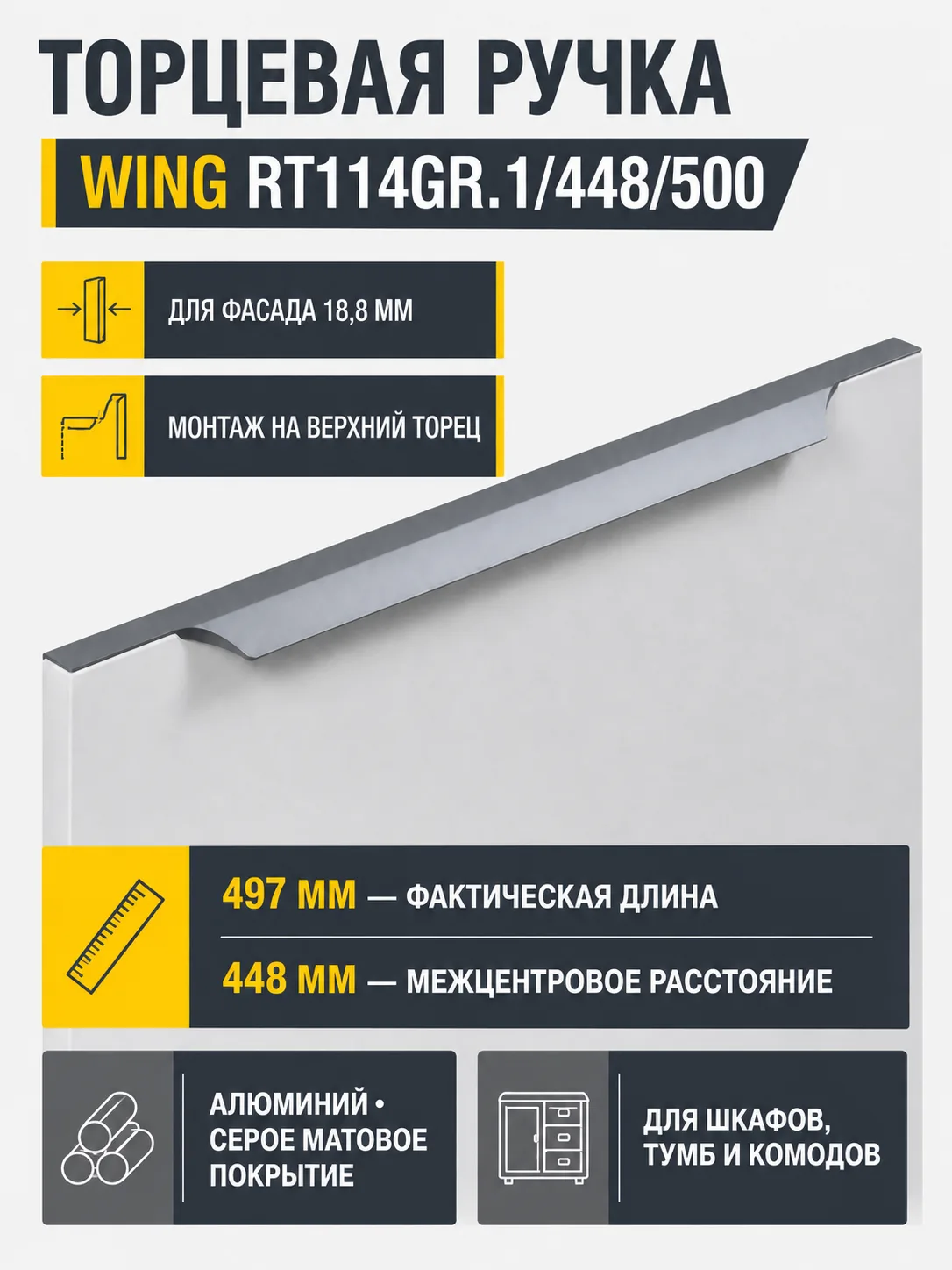Мебельная ручка WING RT114GR.1/448/500
