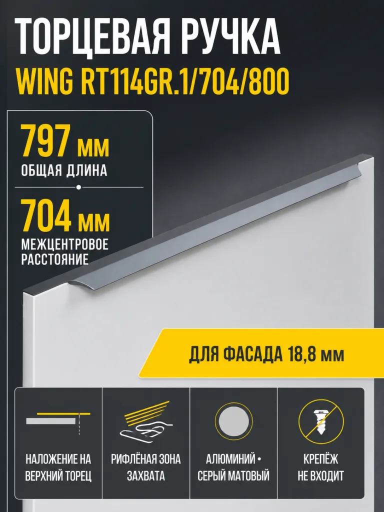 Мебельная ручка WING RT114GR.1/704/800