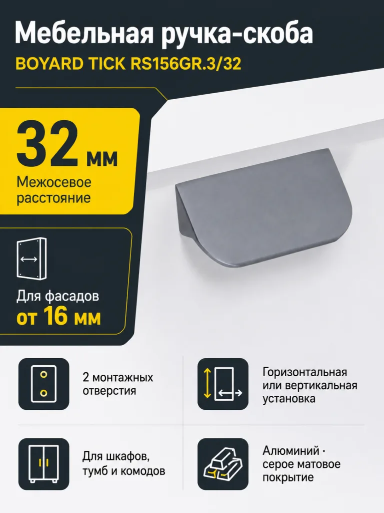 Мебельная ручка TICK RS156GR.3/32