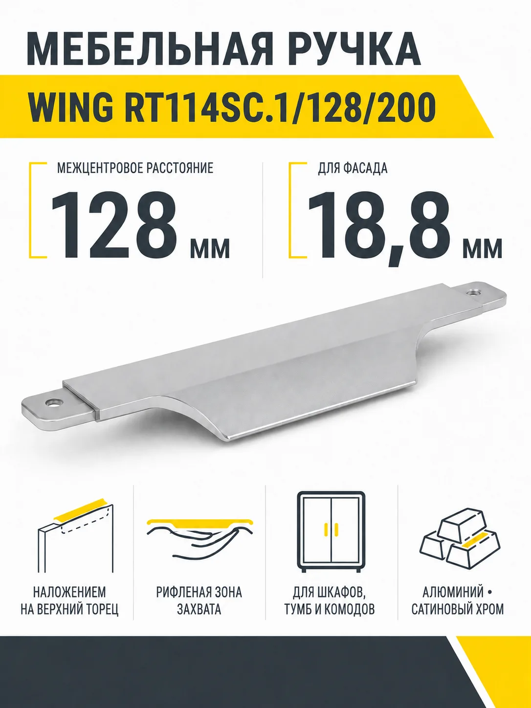 Мебельная ручка WING RT114SC.1/128/200