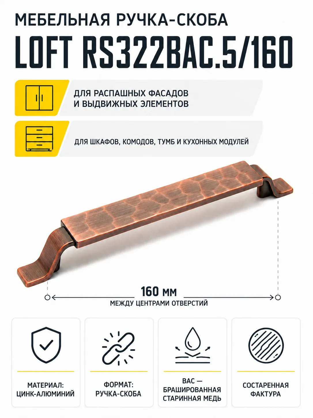 Мебельная ручка LOFT RS322BAC.5/160