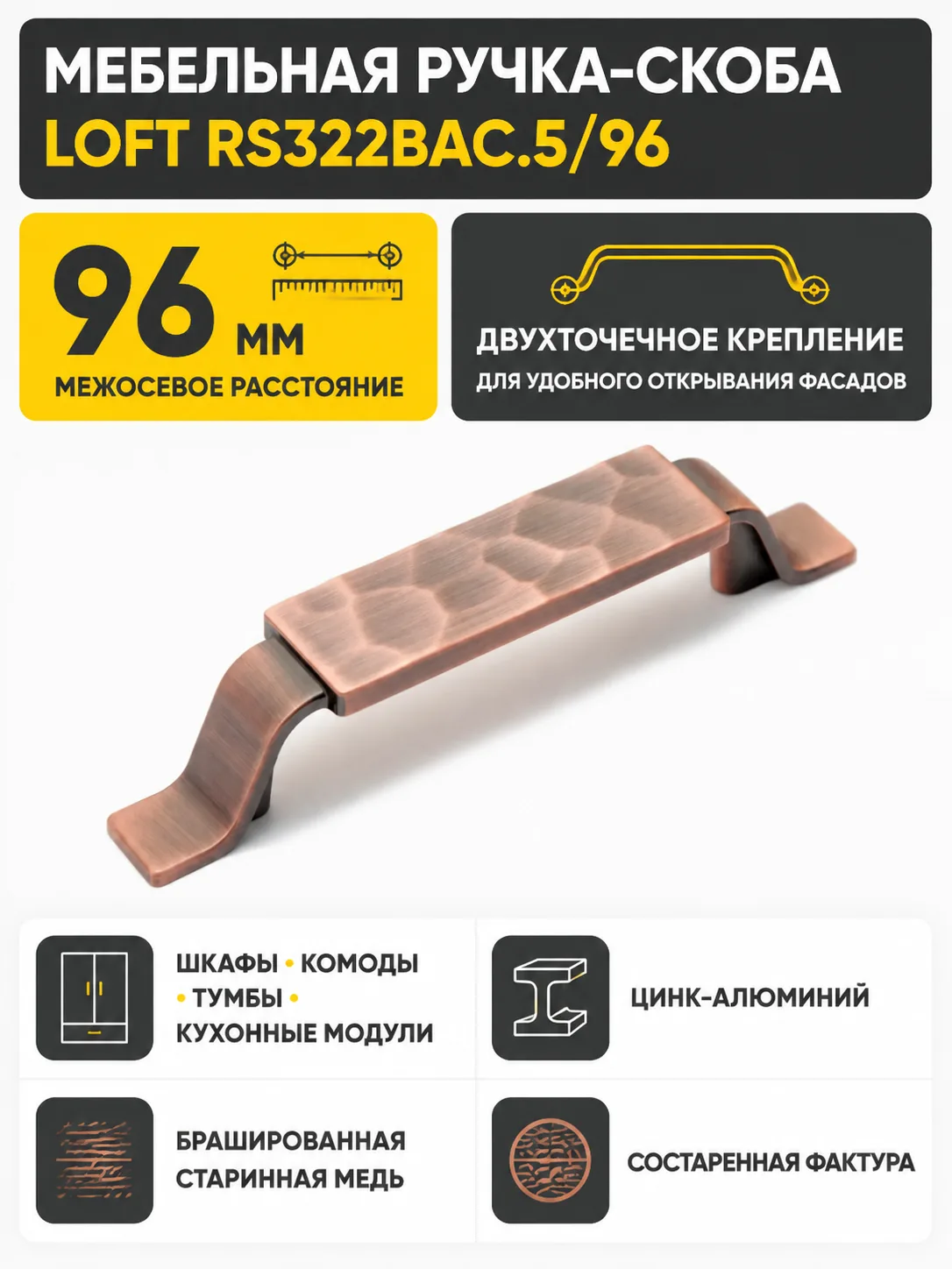 Мебельная ручка LOFT RS322BAC.5/96