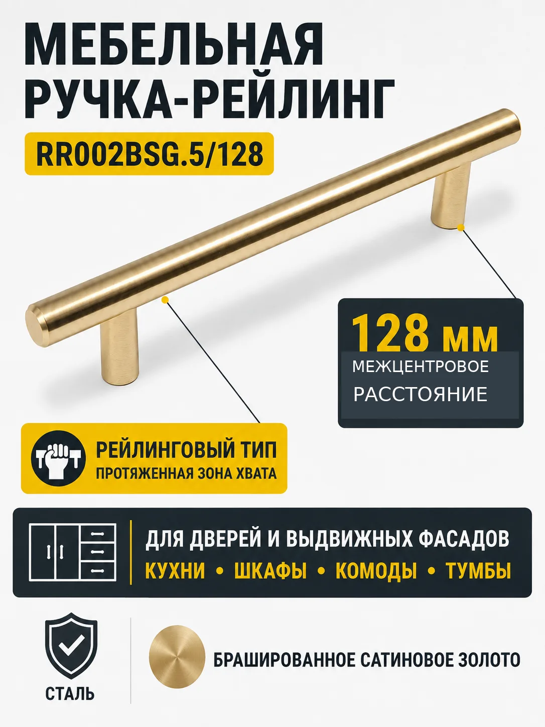 Мебельная ручка RR002BSG.5/128