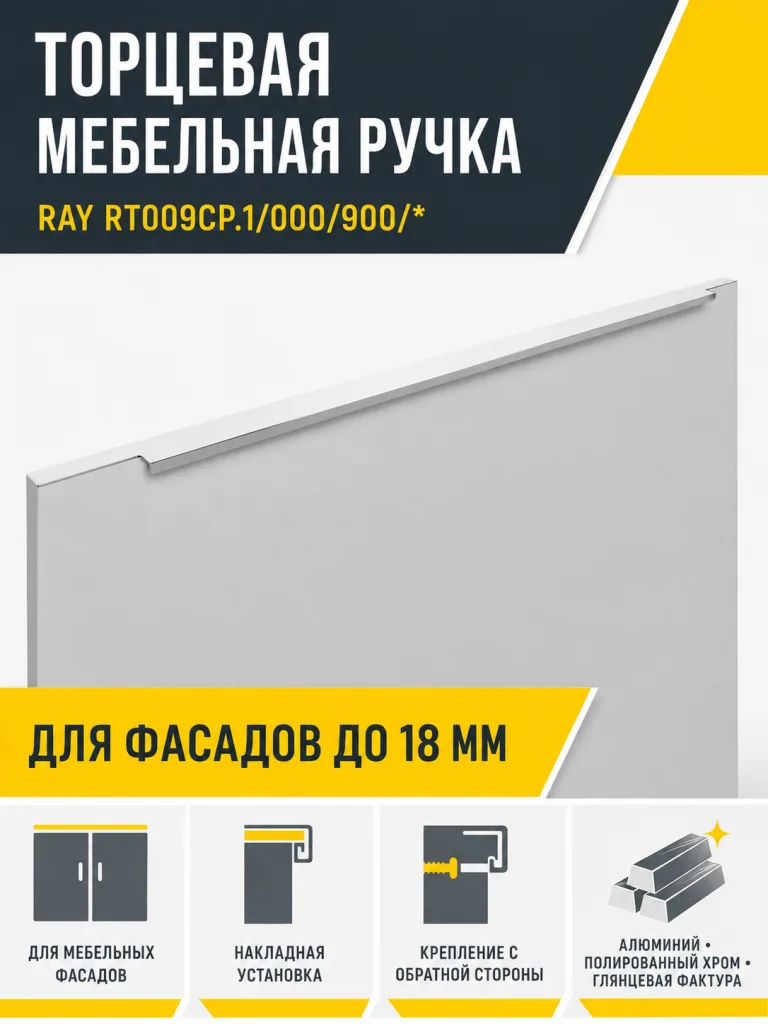 Мебельная ручка RAY RT009CP.1/000/900/*