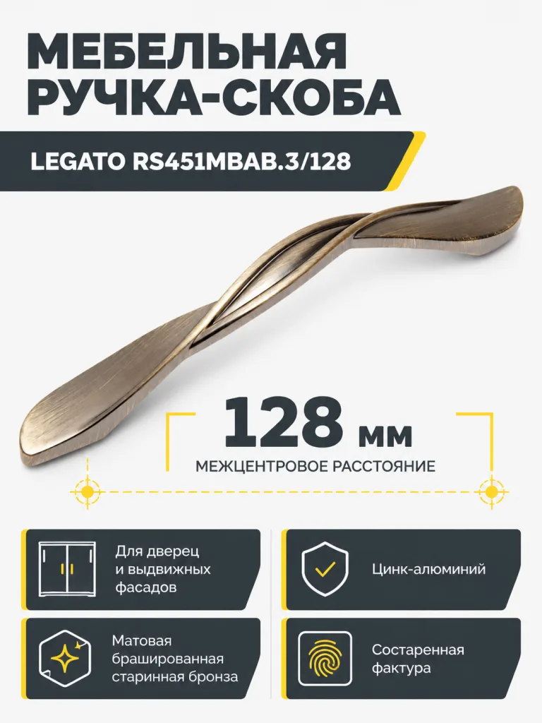 Мебельная ручка LEGATO RS451MBAB.3/128