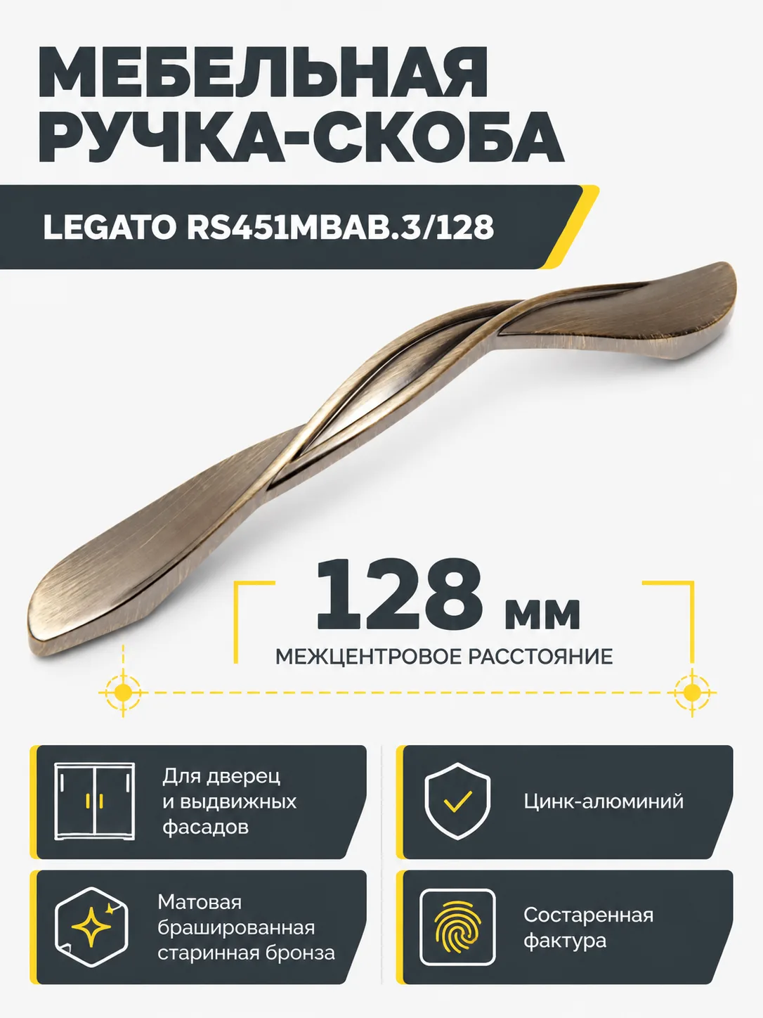 Мебельная ручка LEGATO RS451MBAB.3/128