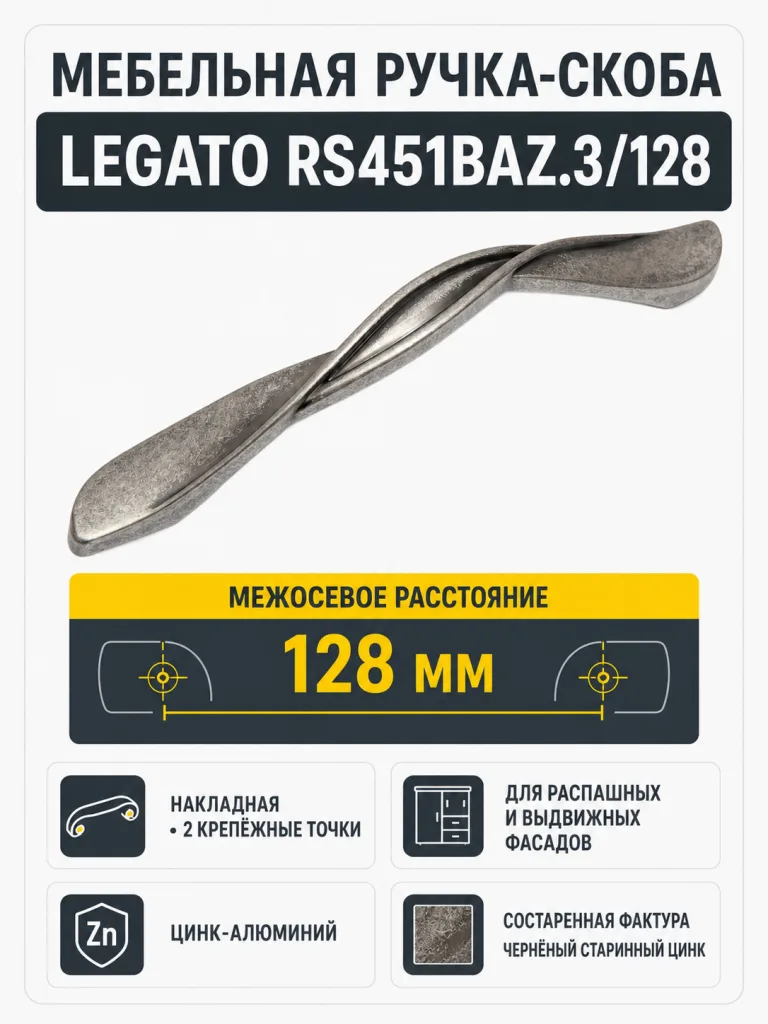 Мебельная ручка LEGATO RS451BAZ.3/128