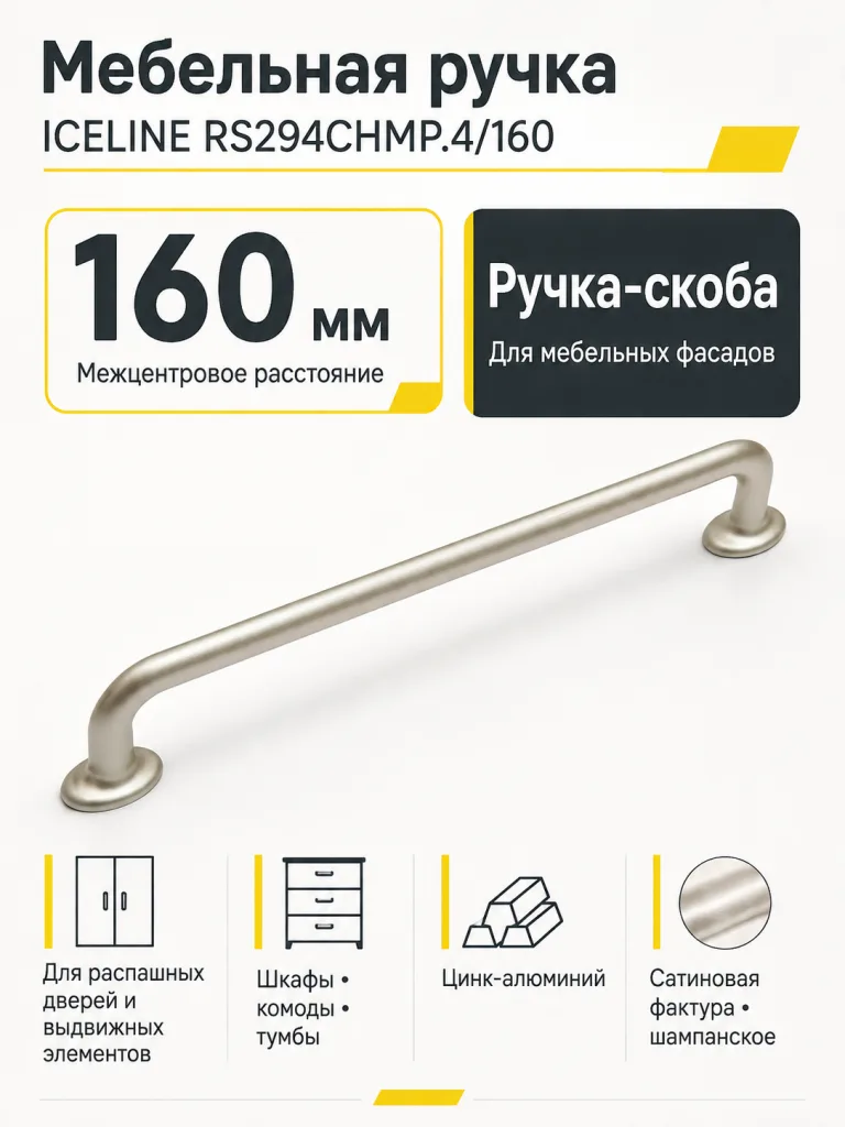 Мебельная ручка ICELINE RS294CHMP.4/160