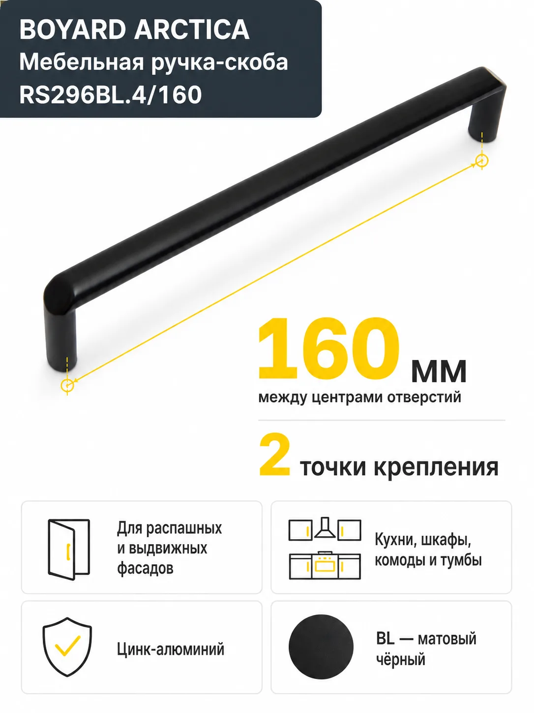 Мебельная ручка ARCTICA RS296BL.4/160