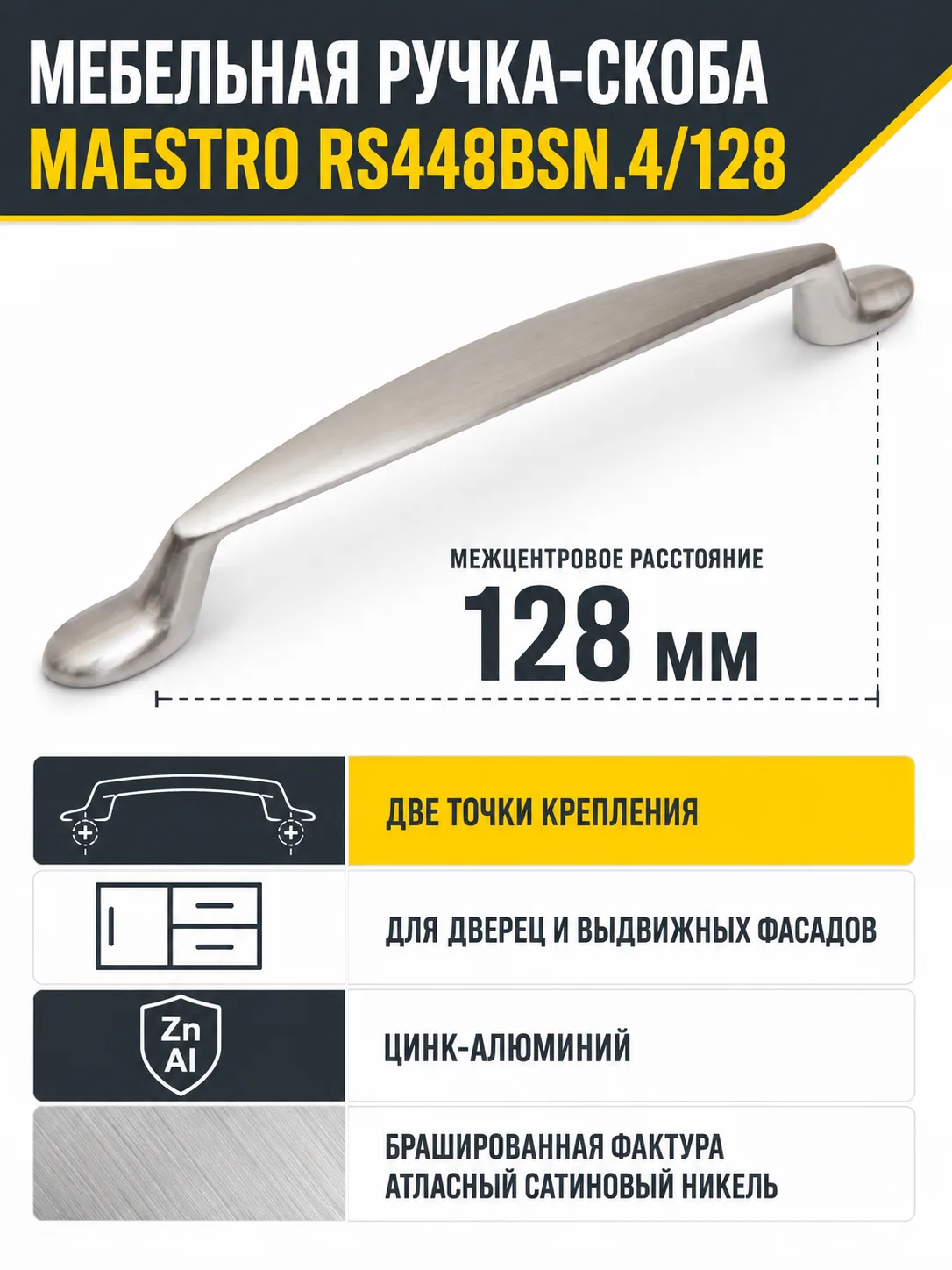 Мебельная ручка MAESTRO RS448BSN.4/128