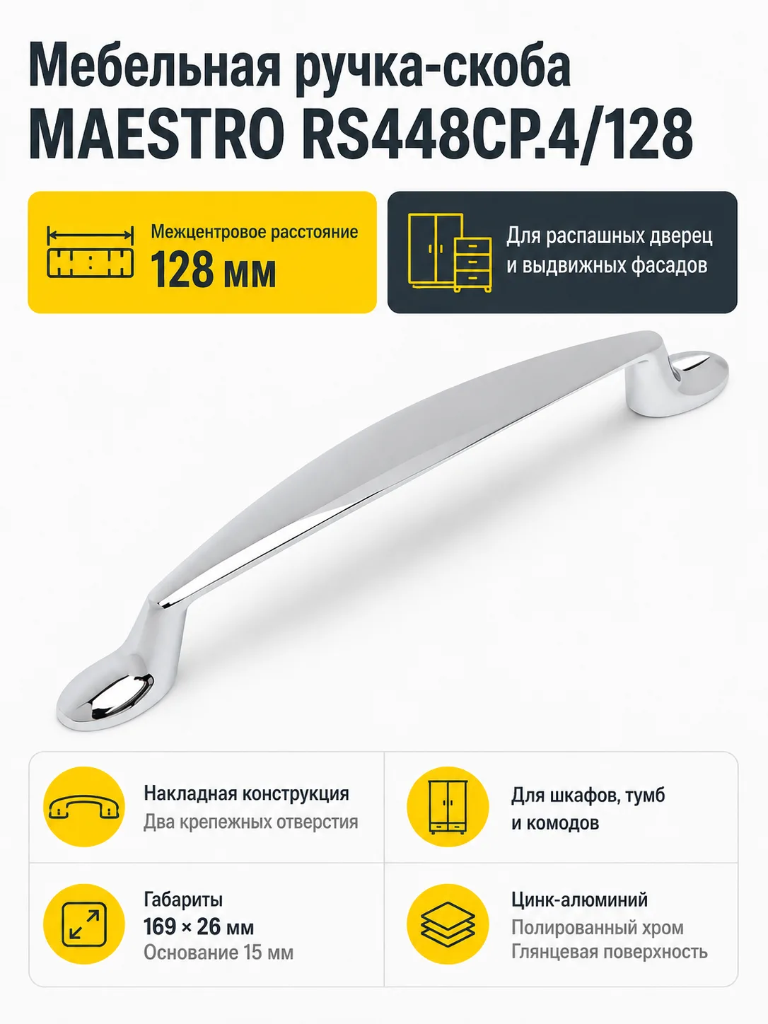 Мебельная ручка MAESTRO RS448CP.4/128