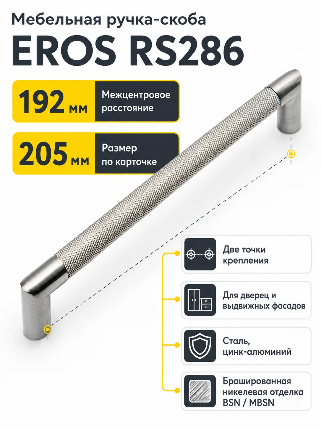 Мебельная ручка EROS RS286BSN/MBSN.4/192