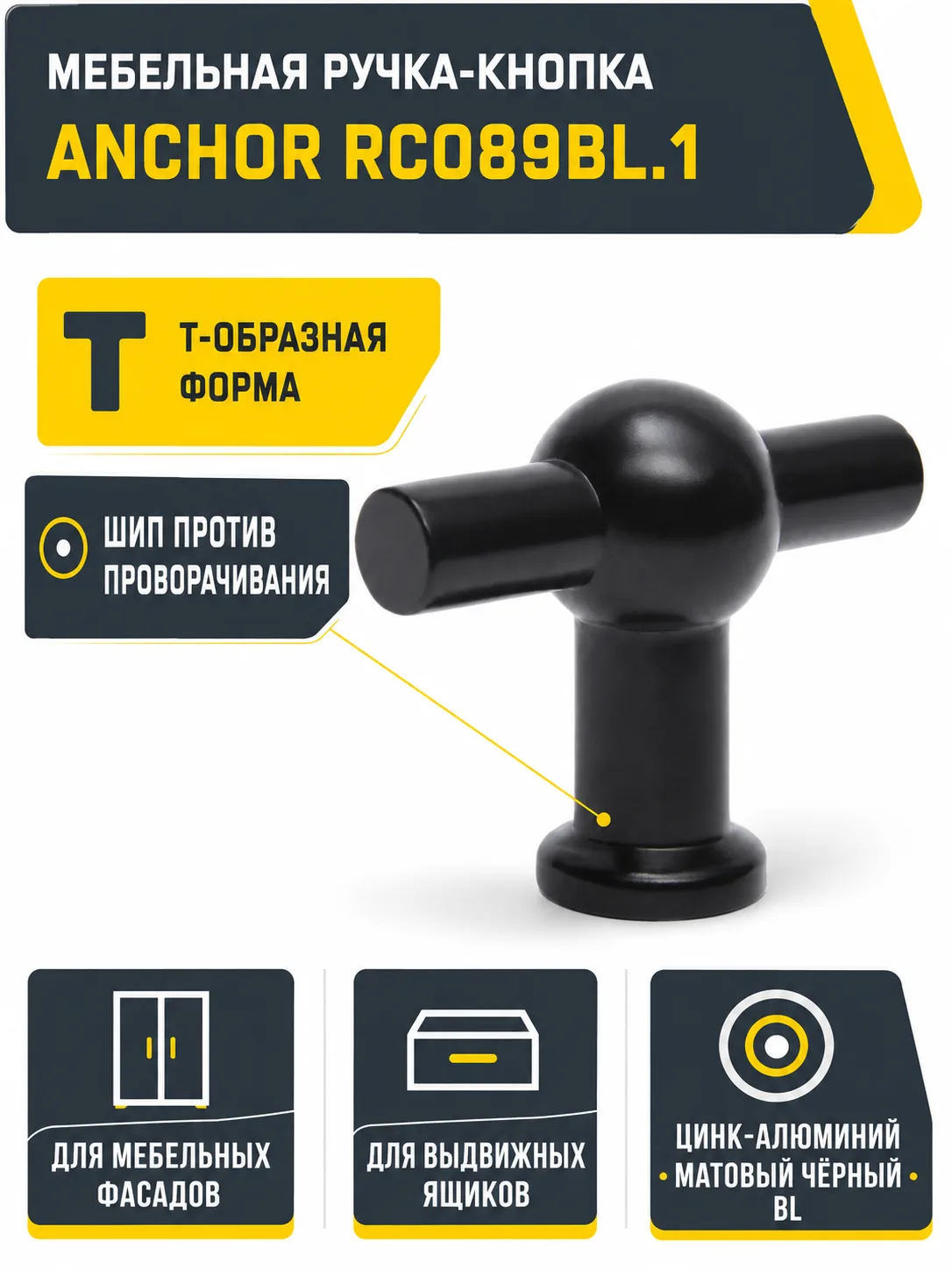 Мебельная ручка ANCHOR RC089BL.1