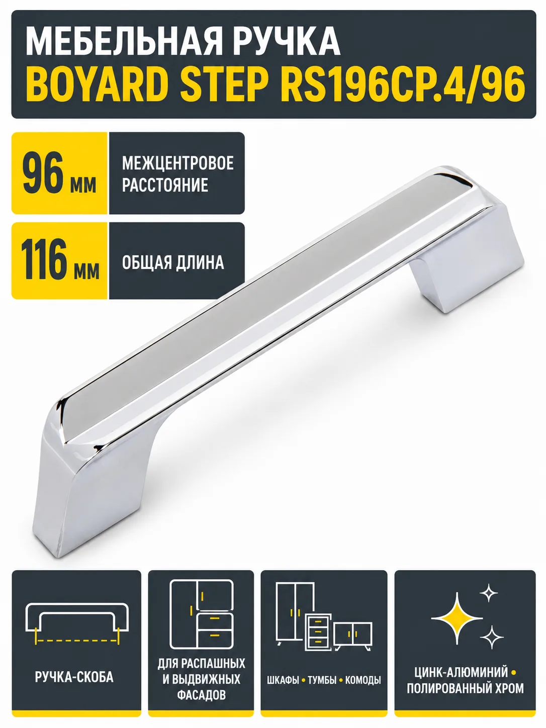 Мебельная ручка STEP RS196CP.4/96
