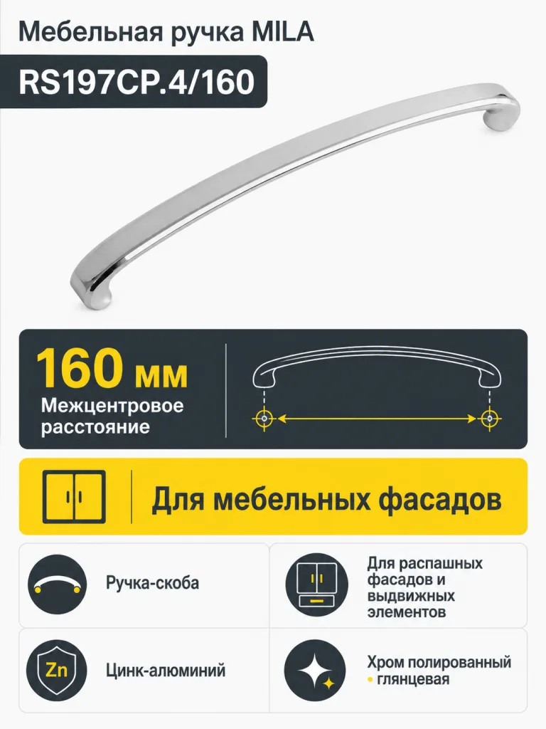 Мебельная ручка MILA RS197CP.4/160