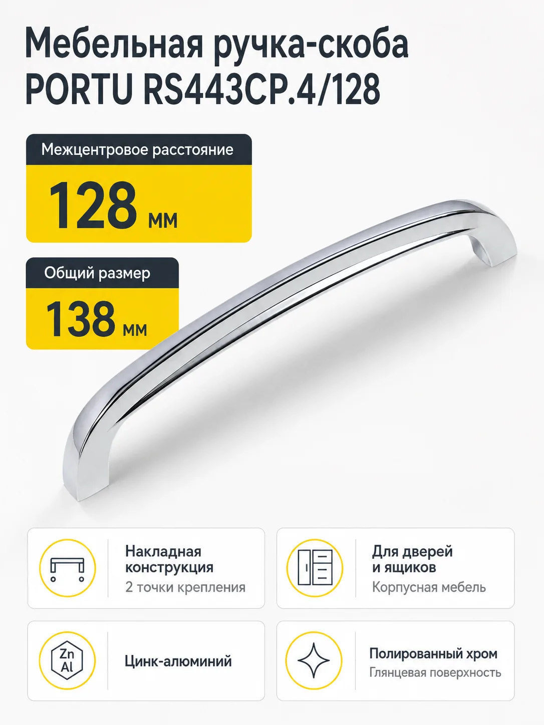 Мебельная ручка PORTU RS443CP.4/128