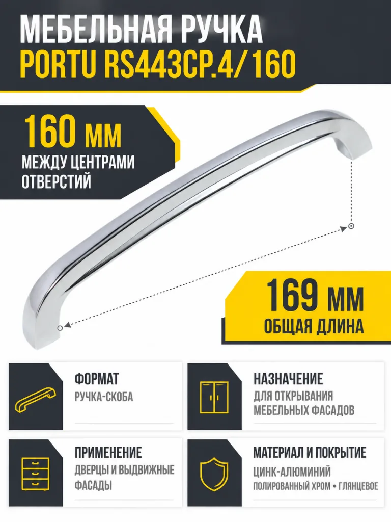 Мебельная ручка PORTU RS443CP.4/160