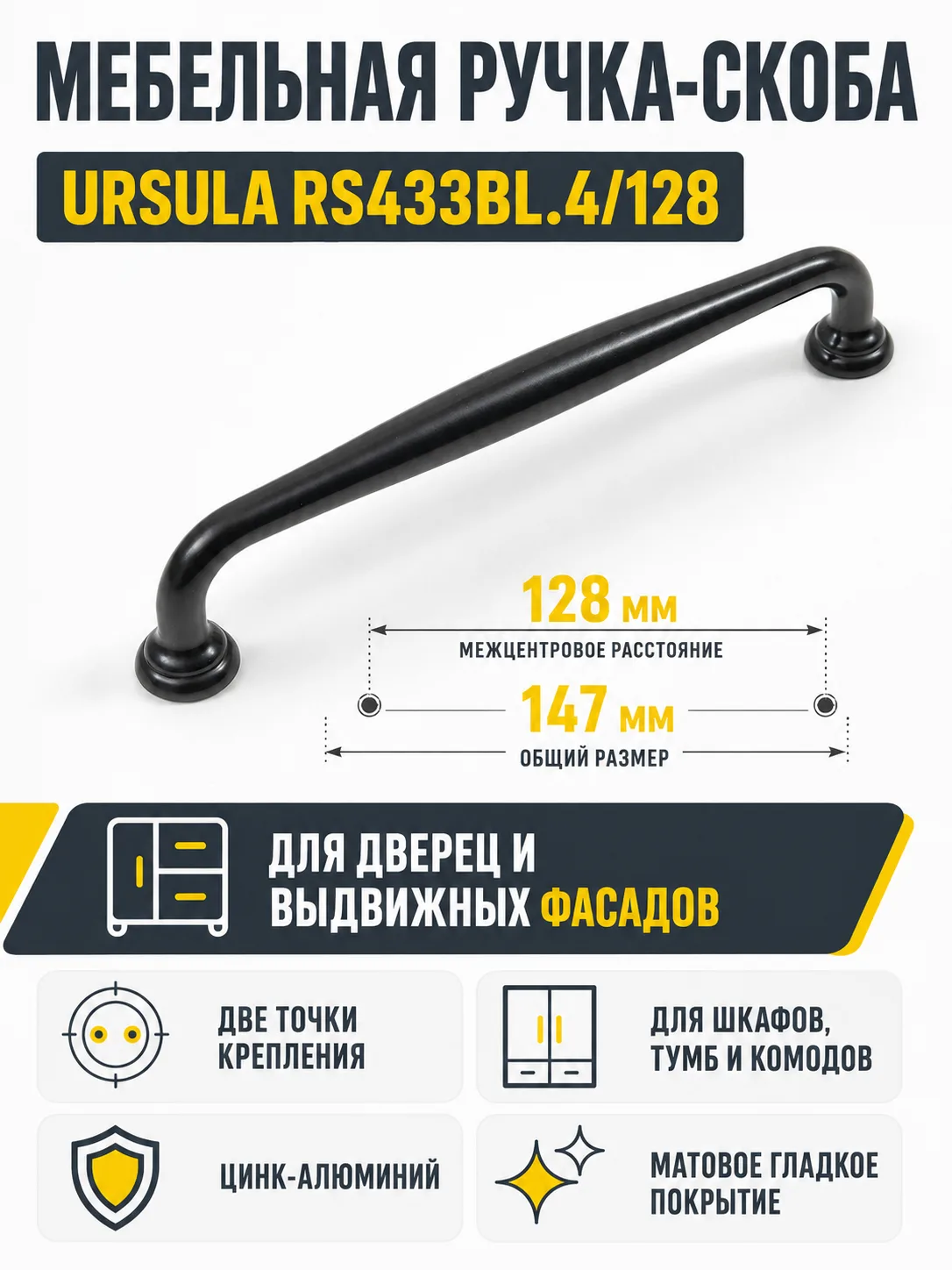 Мебельная ручка URSULA RS433BL.4/128