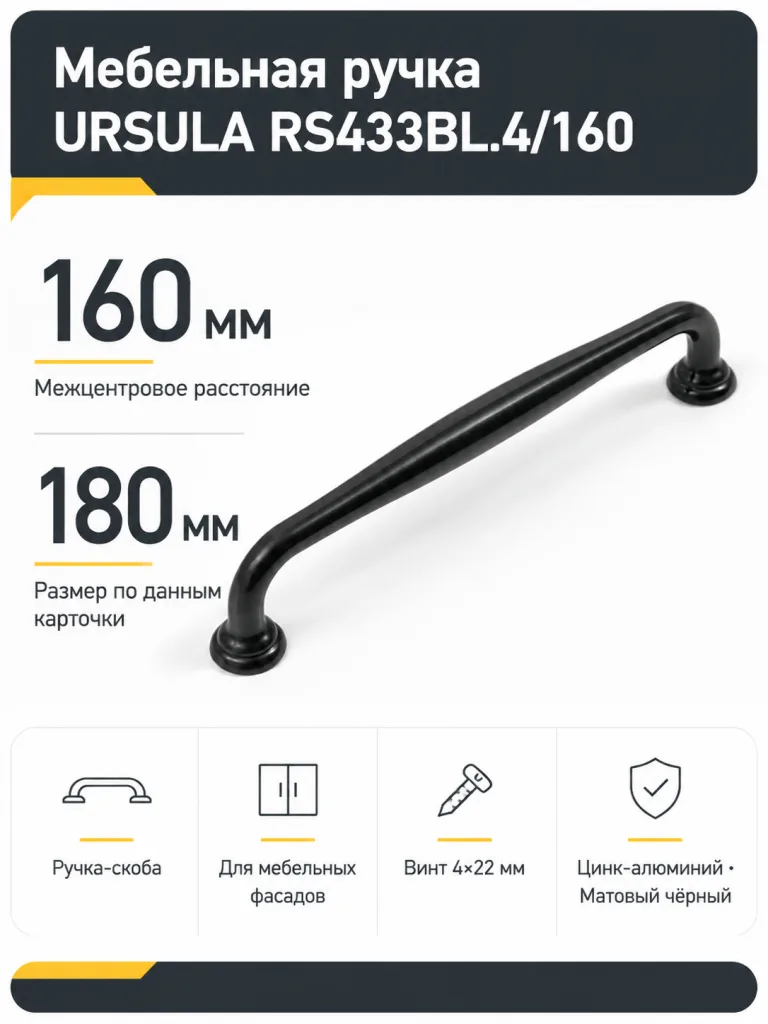 Мебельная ручка URSULA RS433BL.4/160