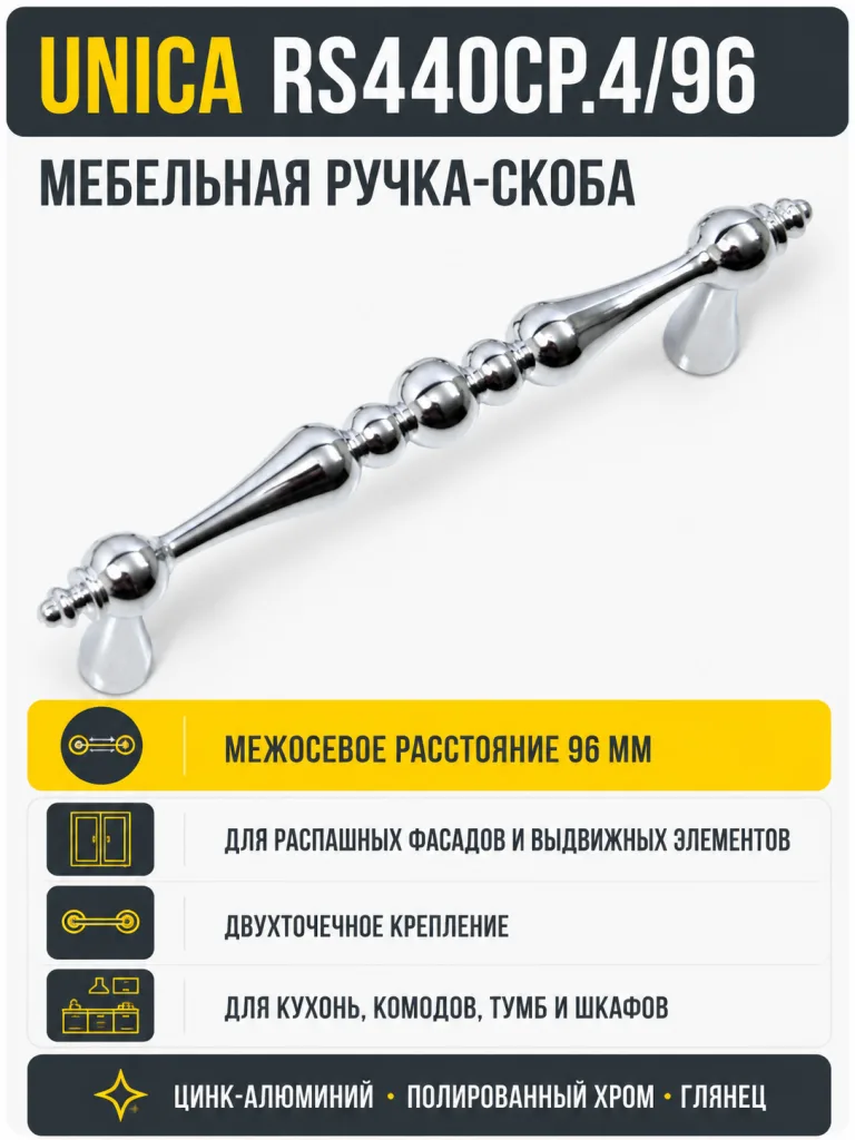 Мебельная ручка UNICA RS440CP.4/96