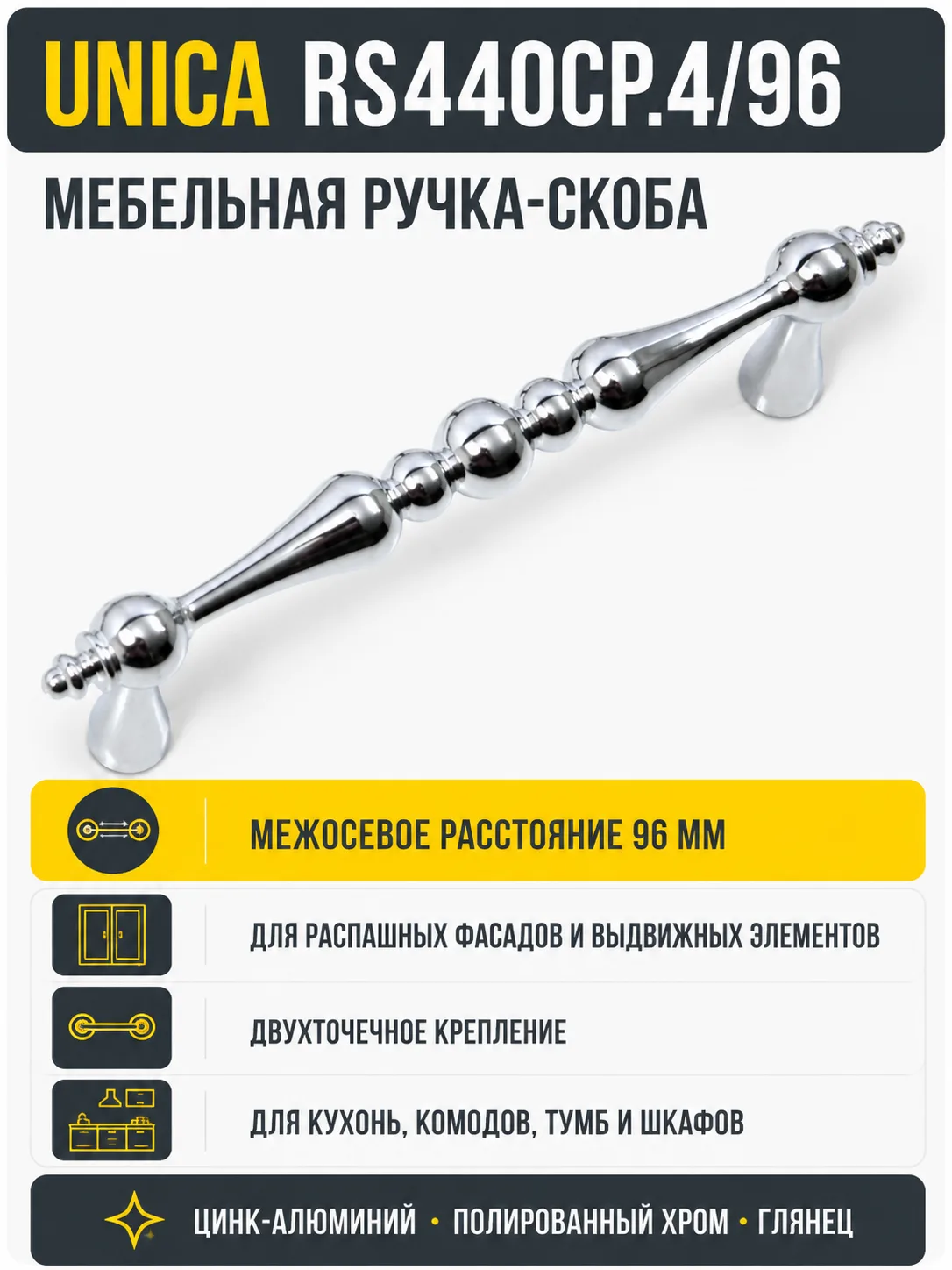 Мебельная ручка UNICA RS440CP.4/96
