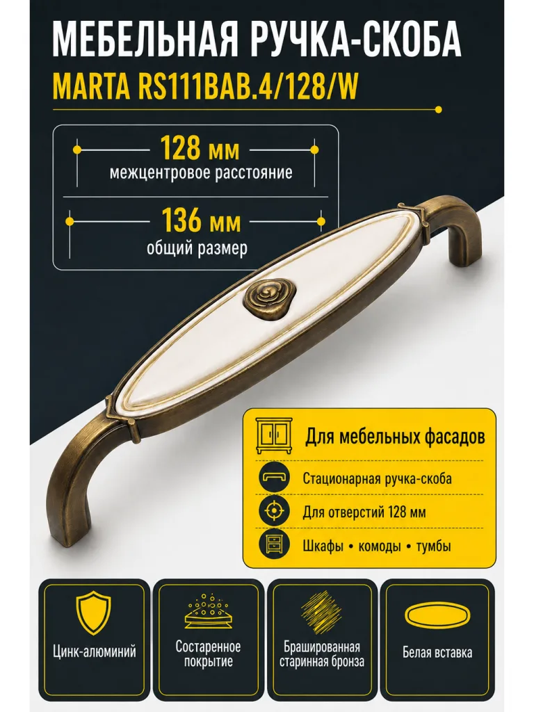 Мебельная ручка MARTA RS111BAB.4/128/W