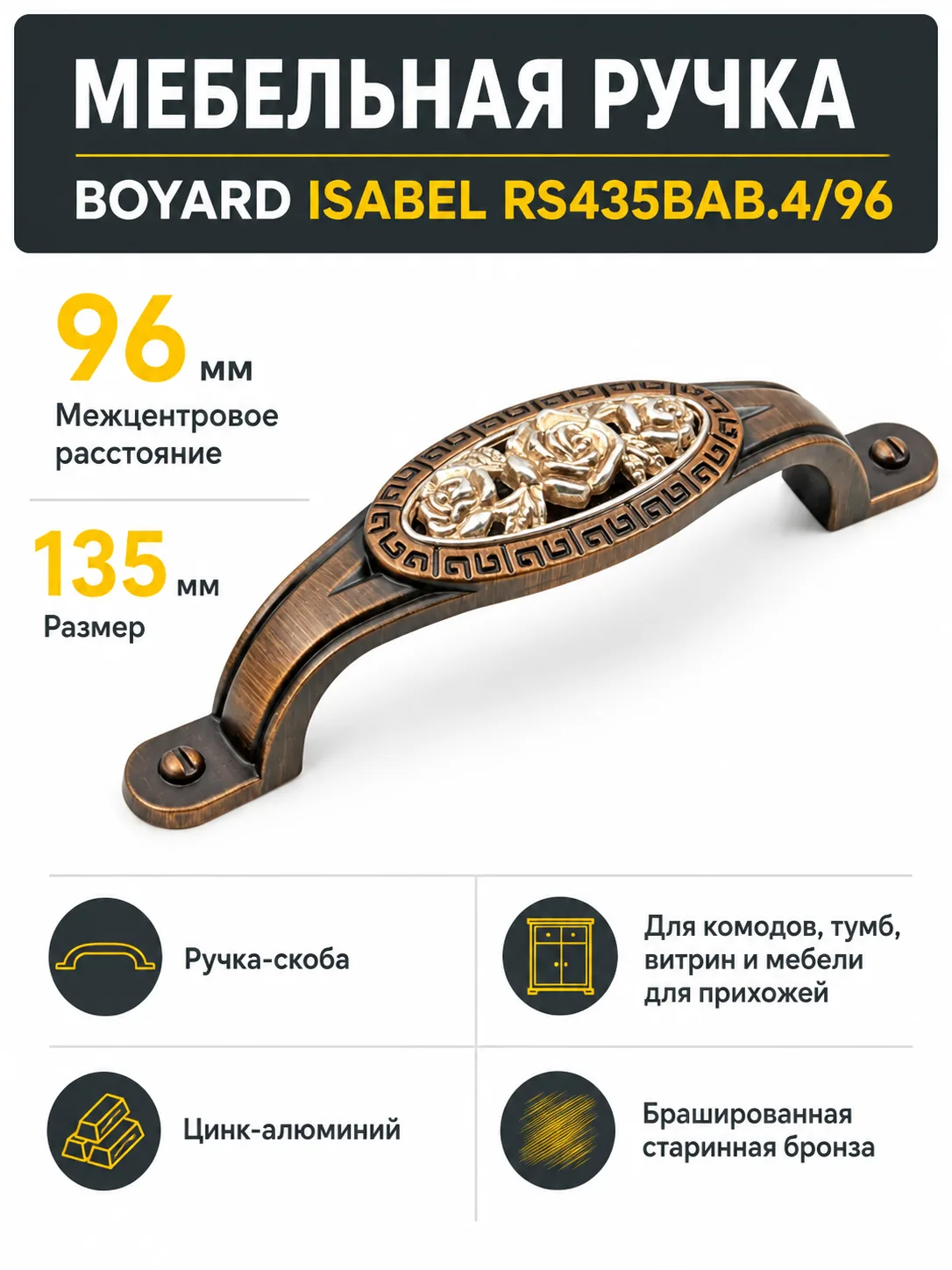 Мебельная ручка ISABEL RS435BAB.4/96