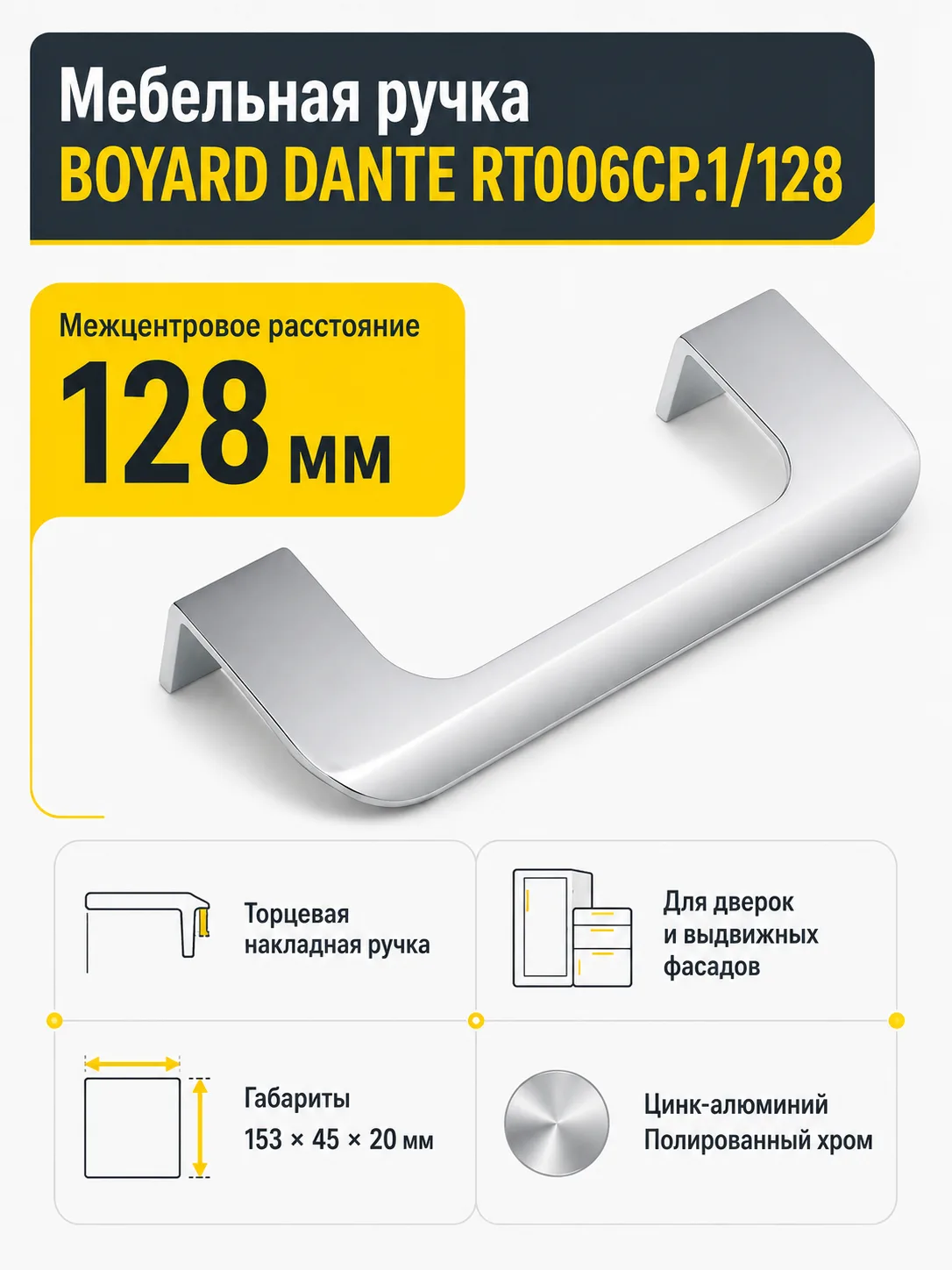 Мебельная ручка DANTE RT006CP.1/128