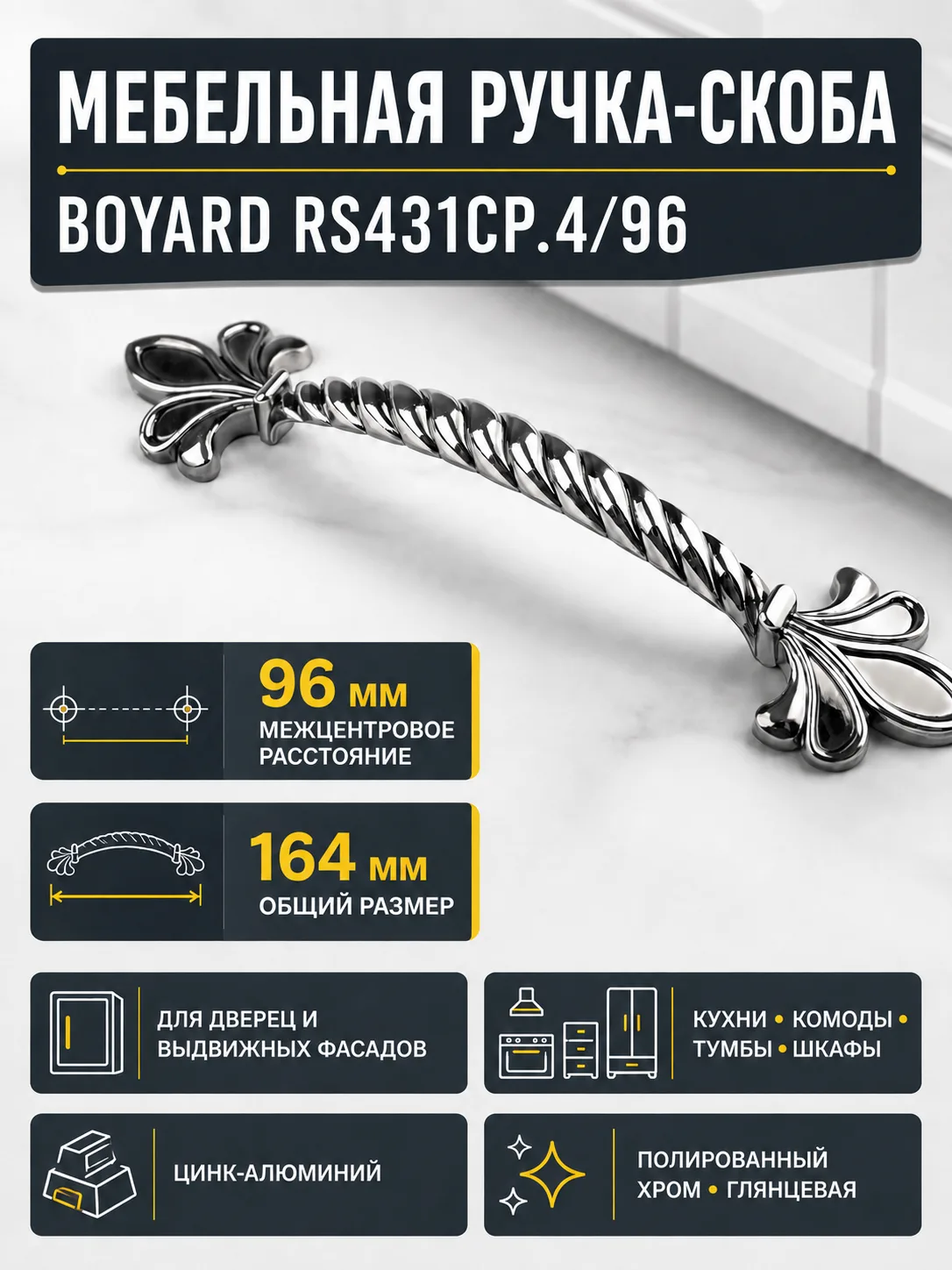 Мебельная ручка RS431CP.4/96