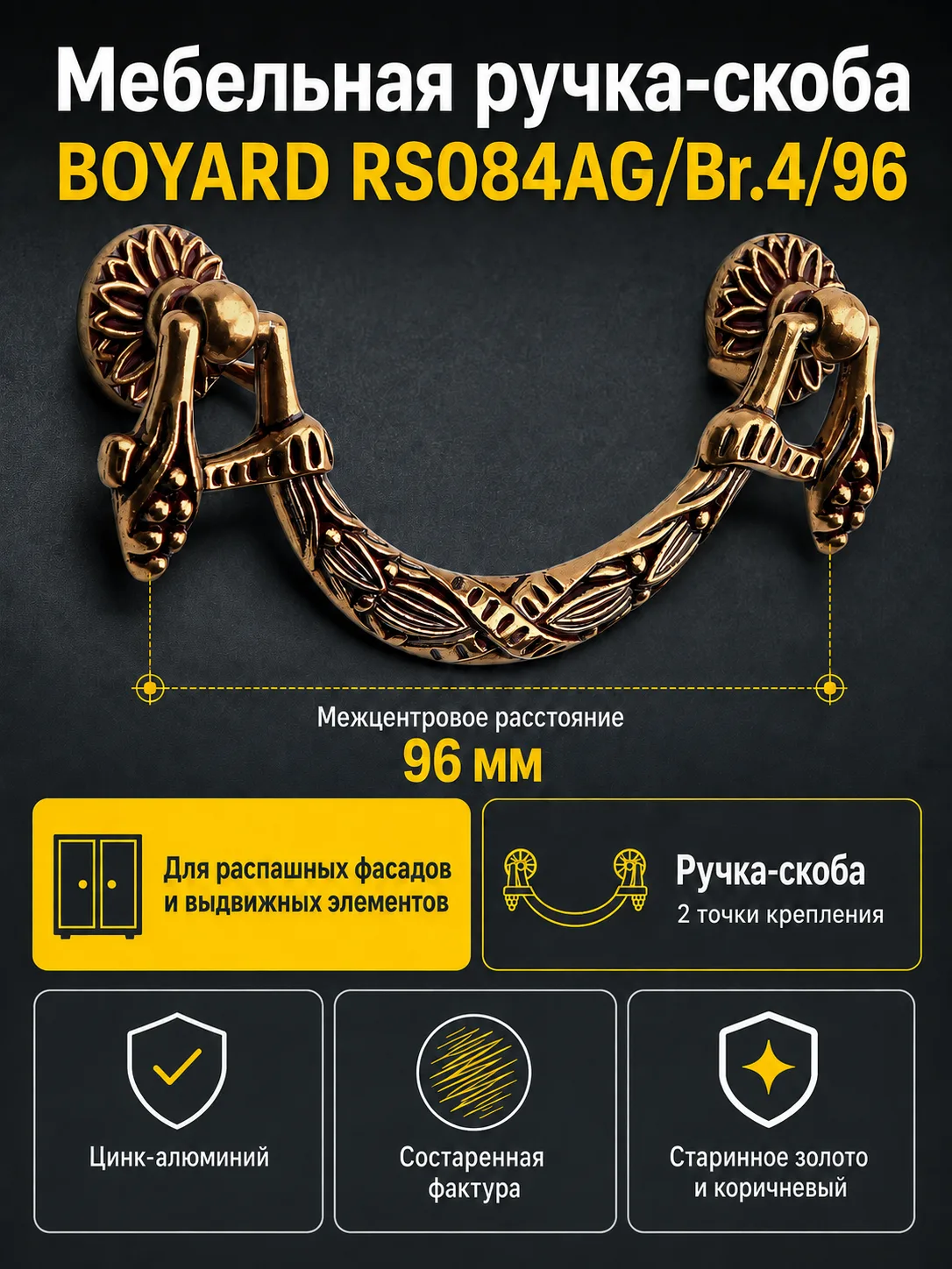 Мебельная ручка RS084AG/Br.4/96