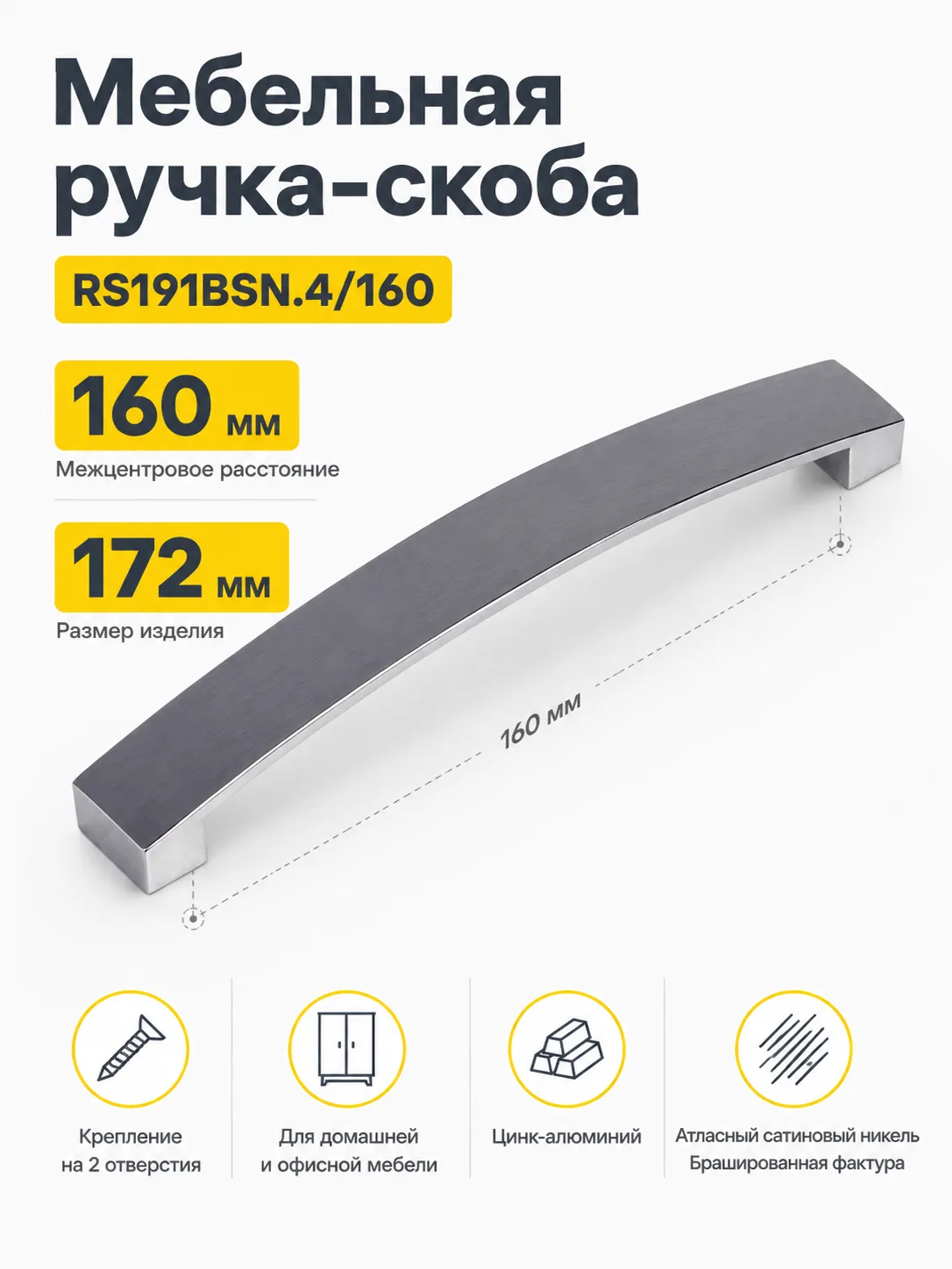 Мебельная ручка RS191BSN.4/160