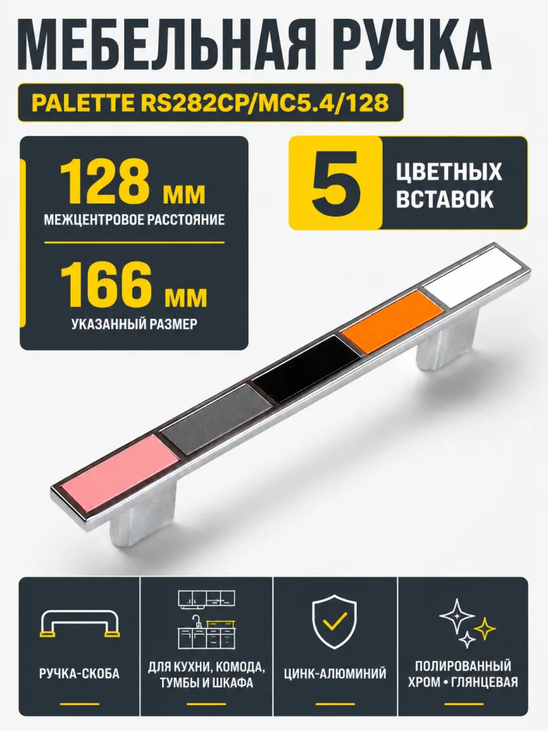Мебельная ручка PALETTE RS282CP/MC5.4/128