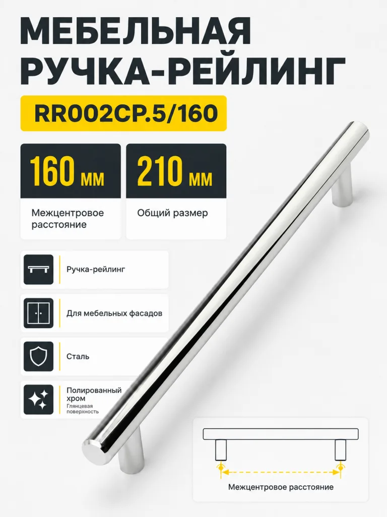 Мебельная ручка RR002CP.5/160