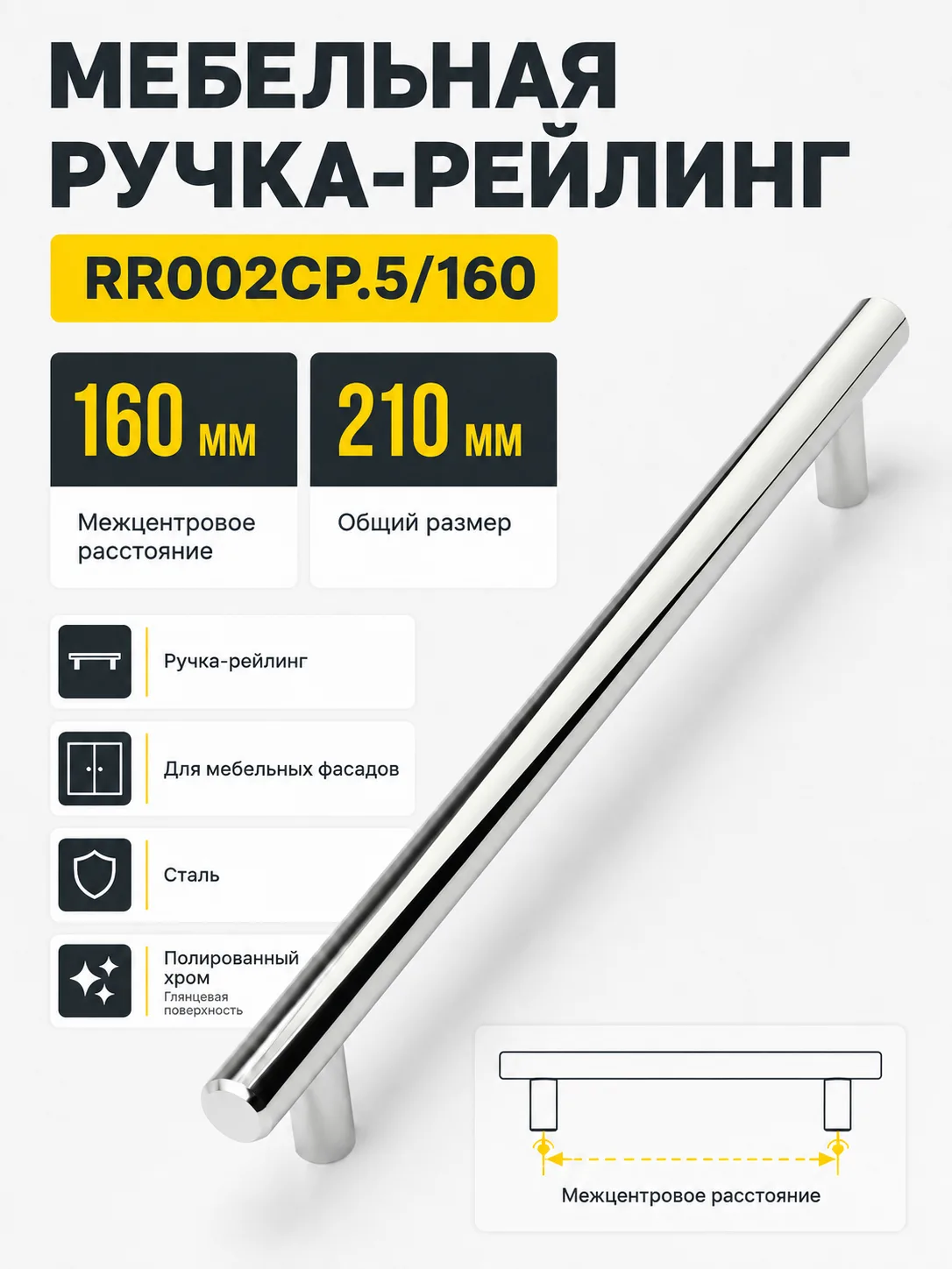 Мебельная ручка RR002CP.5/160