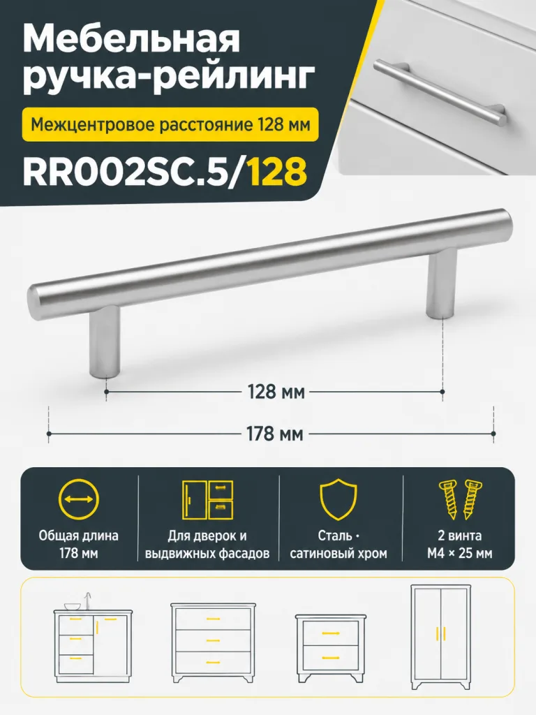 Мебельная ручка RR002SC.5/128