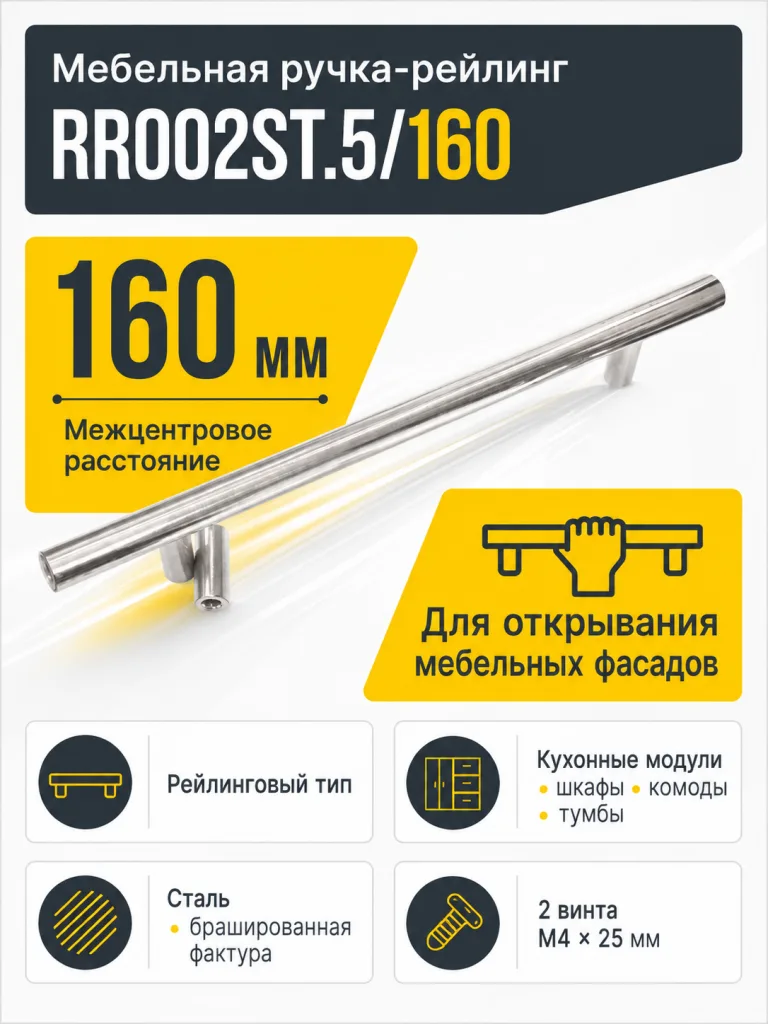 Мебельная ручка RR002ST.5/160