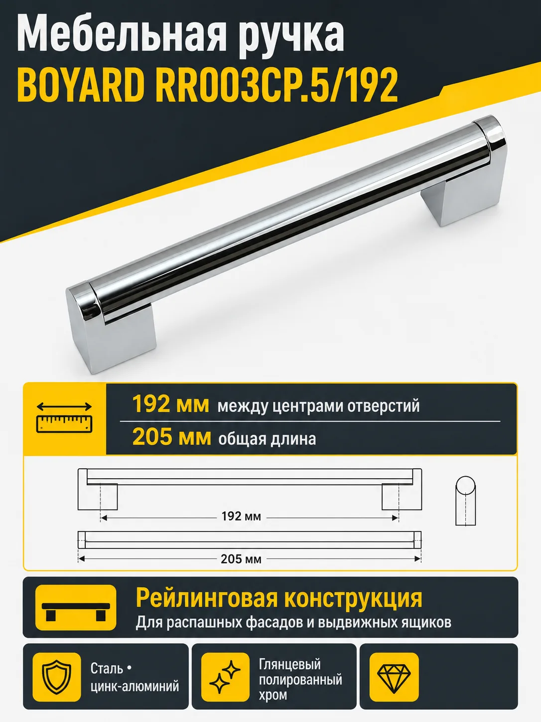Мебельная ручка RR003CP.5/192