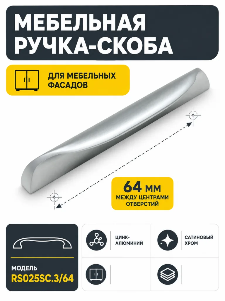 Мебельная ручка RS025SC.3/64